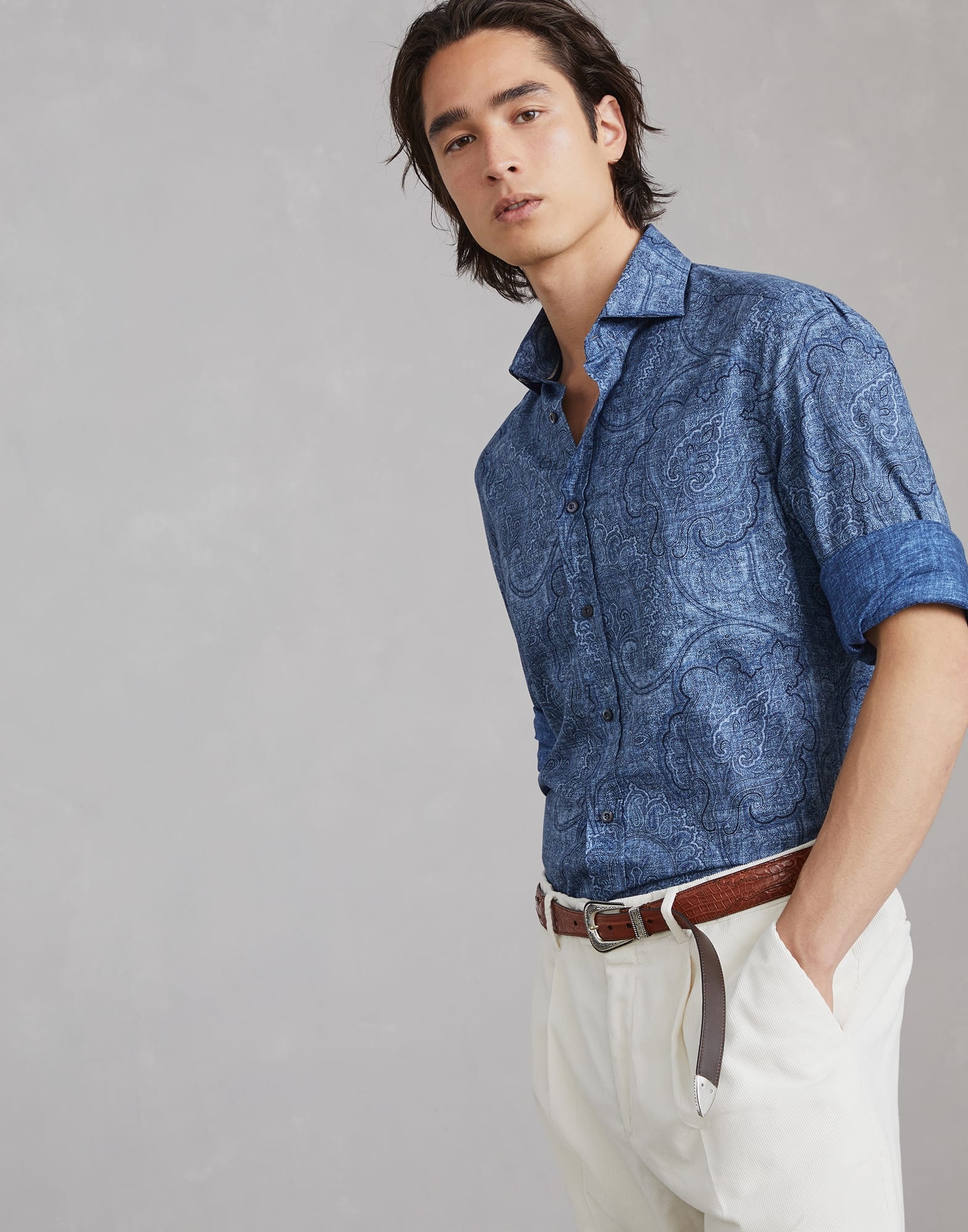 Tシャツ・カットソー BRUNELLO CUCINELLI Slim fit cotton Paisley canvas shirt Brunello Cucinelli - Blue Paisley Cotton Sport Shirt