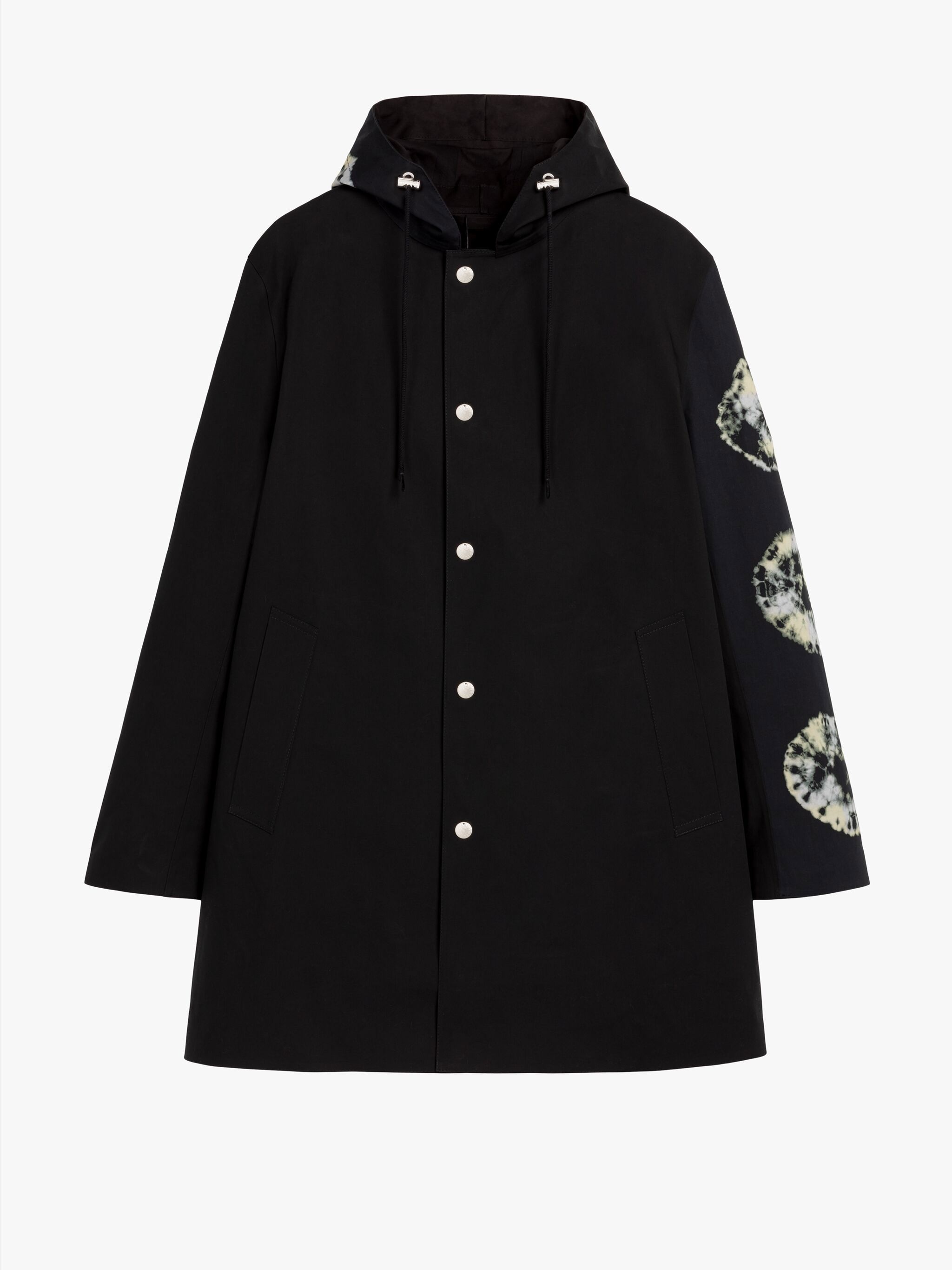 JOHN ELLIOTT BLACK SHIBORI DYE BONDED COTTON HOODED COAT - 1