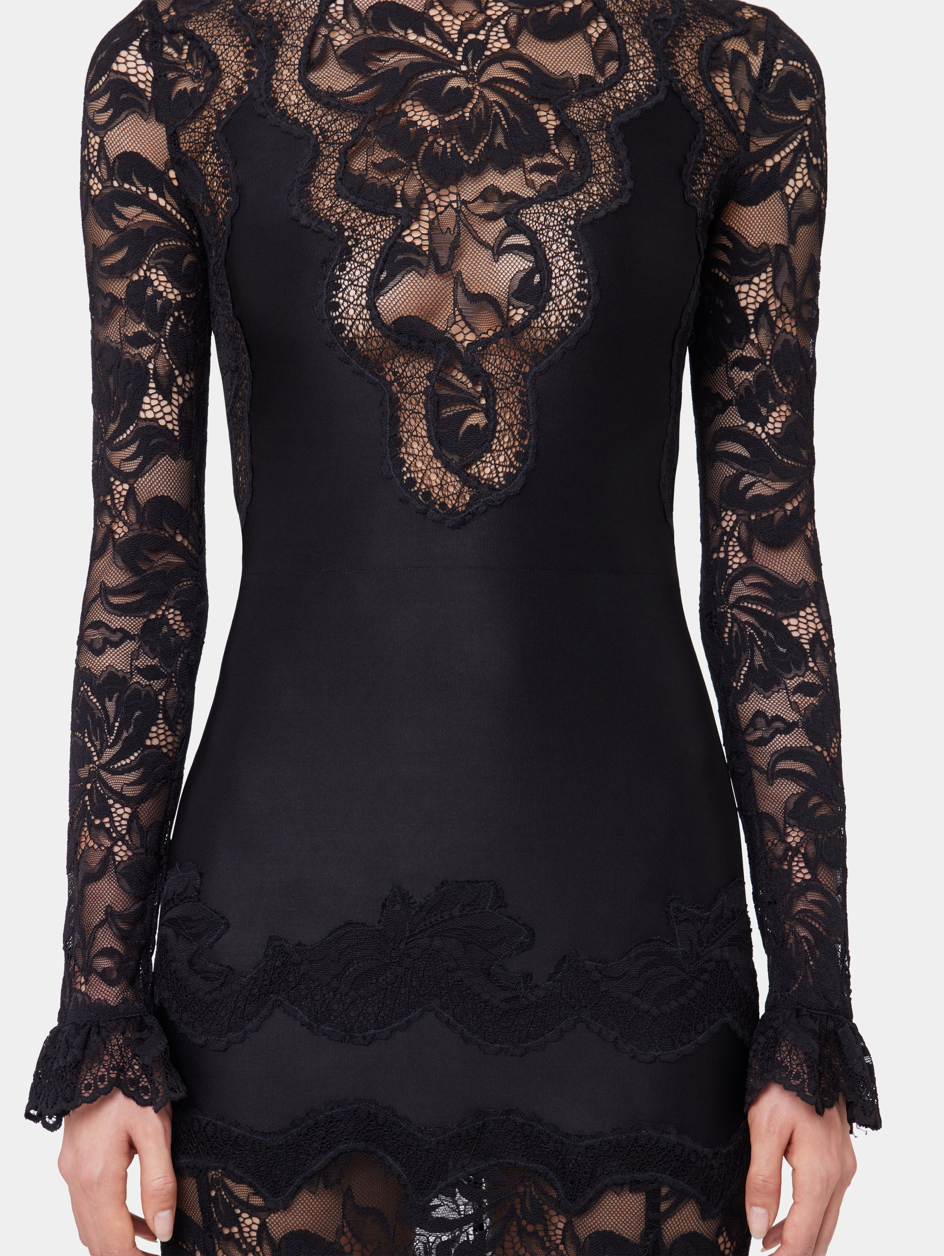 BLACK LONG DRESS IN LACE AND JERSEY - 5
