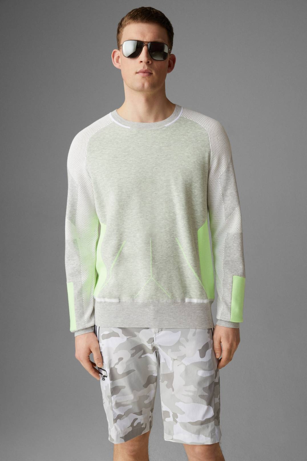 KARE KNITTED PULLOVER IN LIGHT GREY/LIME - 2