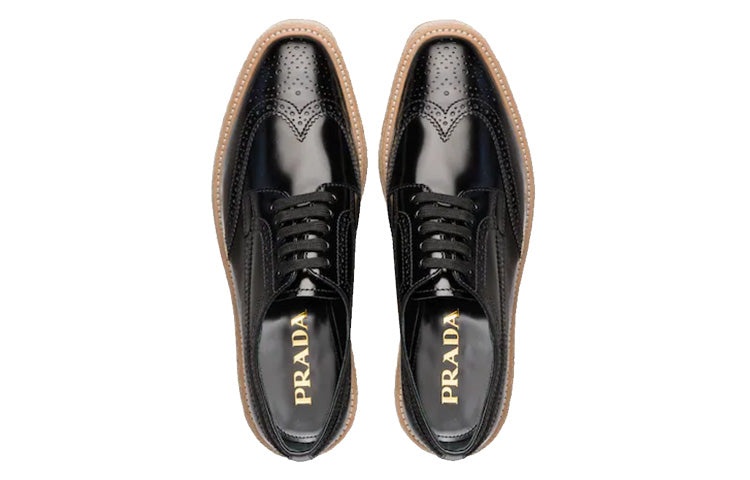(WMNS) PRADA Brogue Trim Microsole Brushed Leather Shoes 'Black' 1E722E_055_F0002_F_D030 - 3