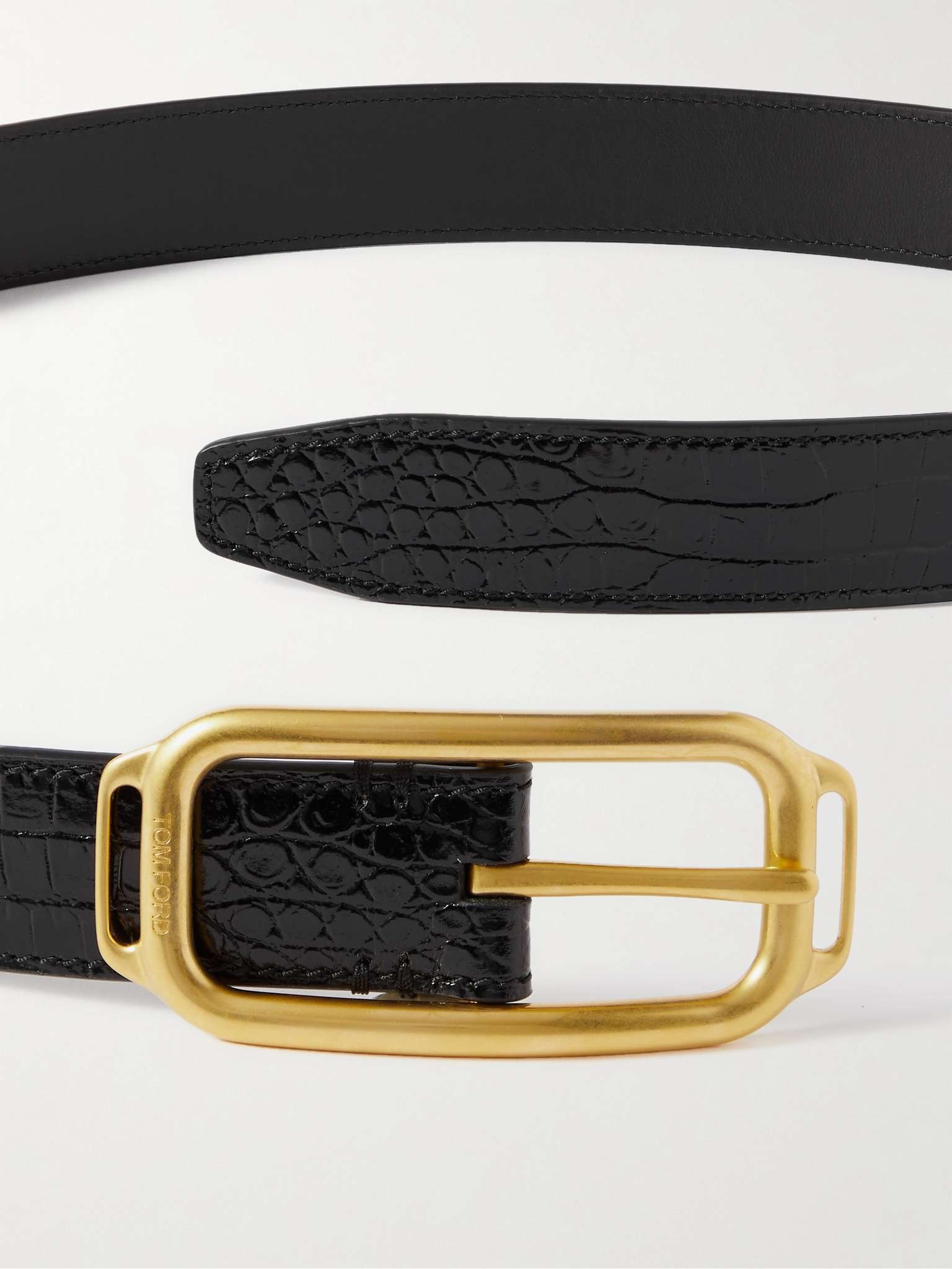3cm Glossed Croc-Effect Leather Belt - 2