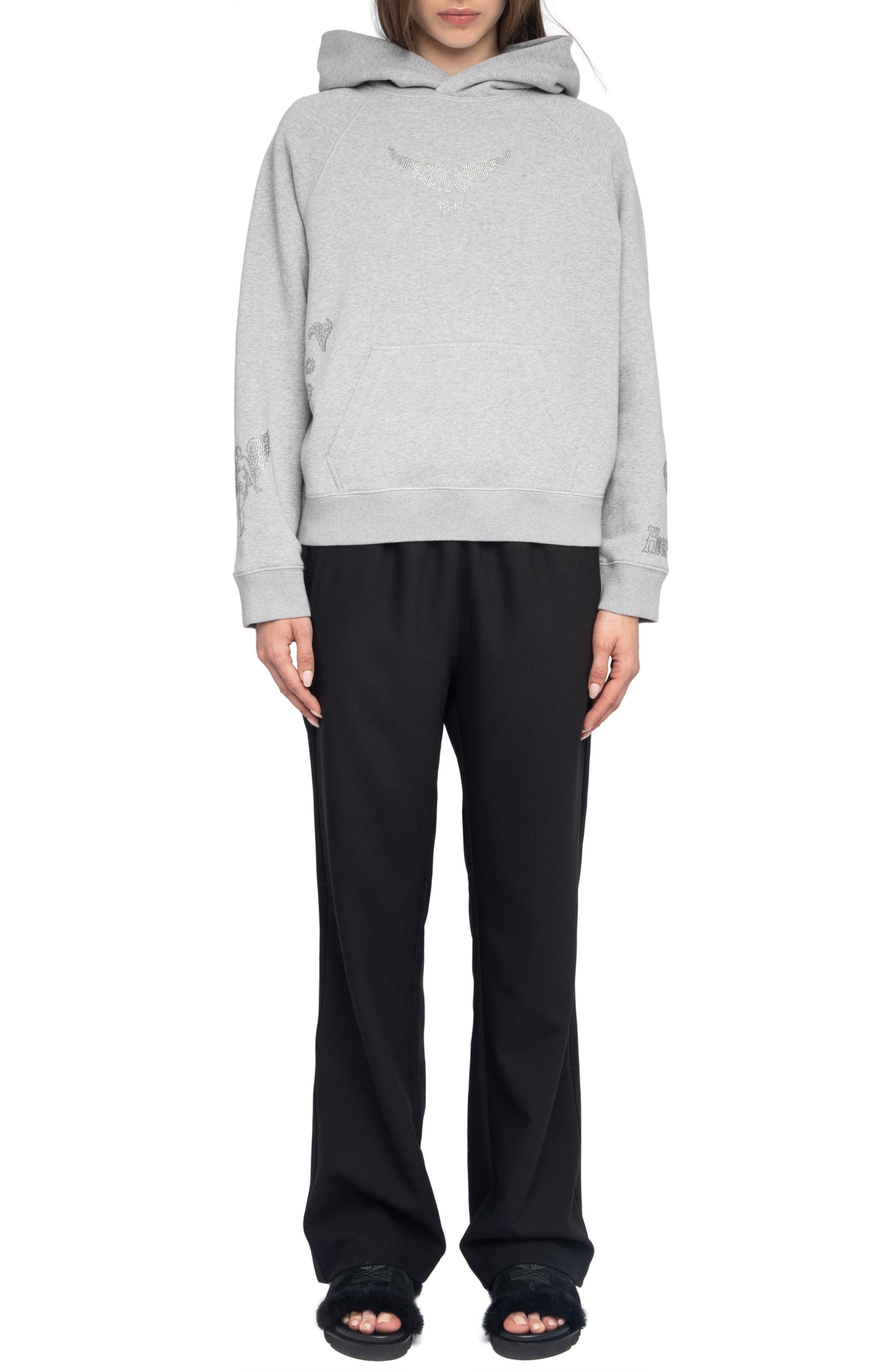 Zadig & Voltaire Georgy Multicusto Strass Cotton Hoodie in Gris Chine at Nordstrom - 6