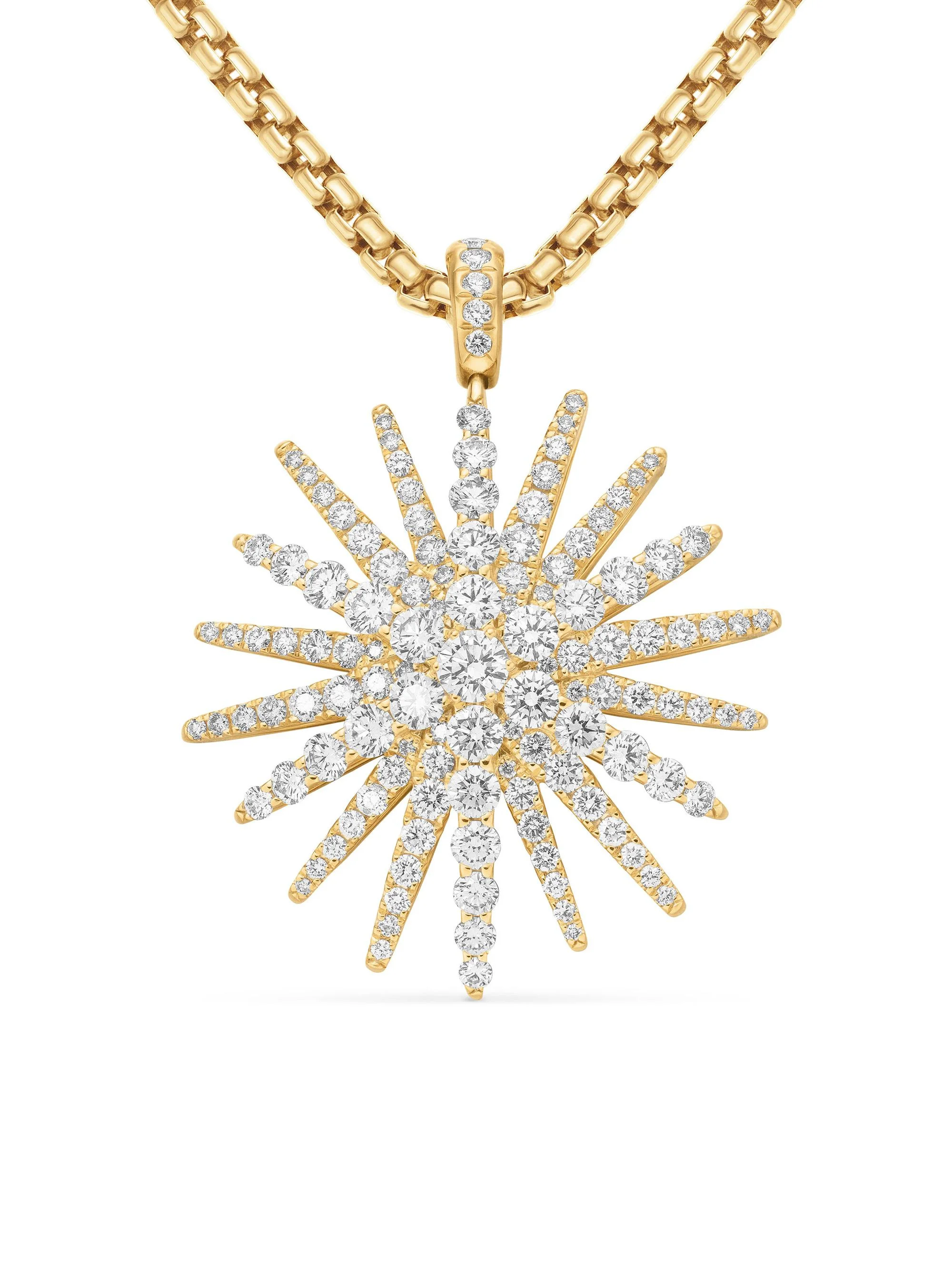Women's Starburst Pendant in 18K Yellow Gold with Full Pavé Diamonds, 33.7MM - Diamond - 1