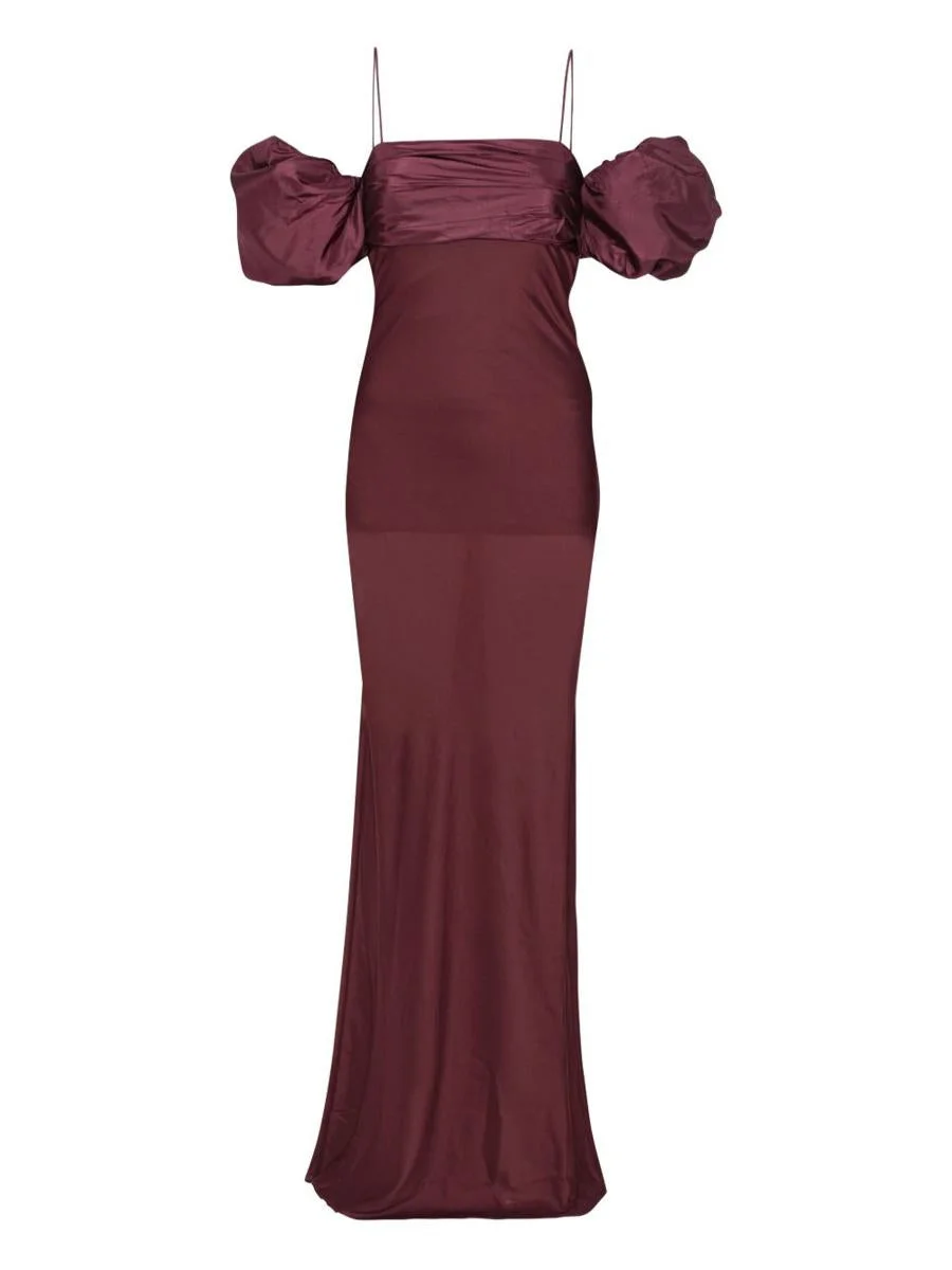 Rotate Birger Christensen Burgundy Long Dress In Chiffon Fabric - 1