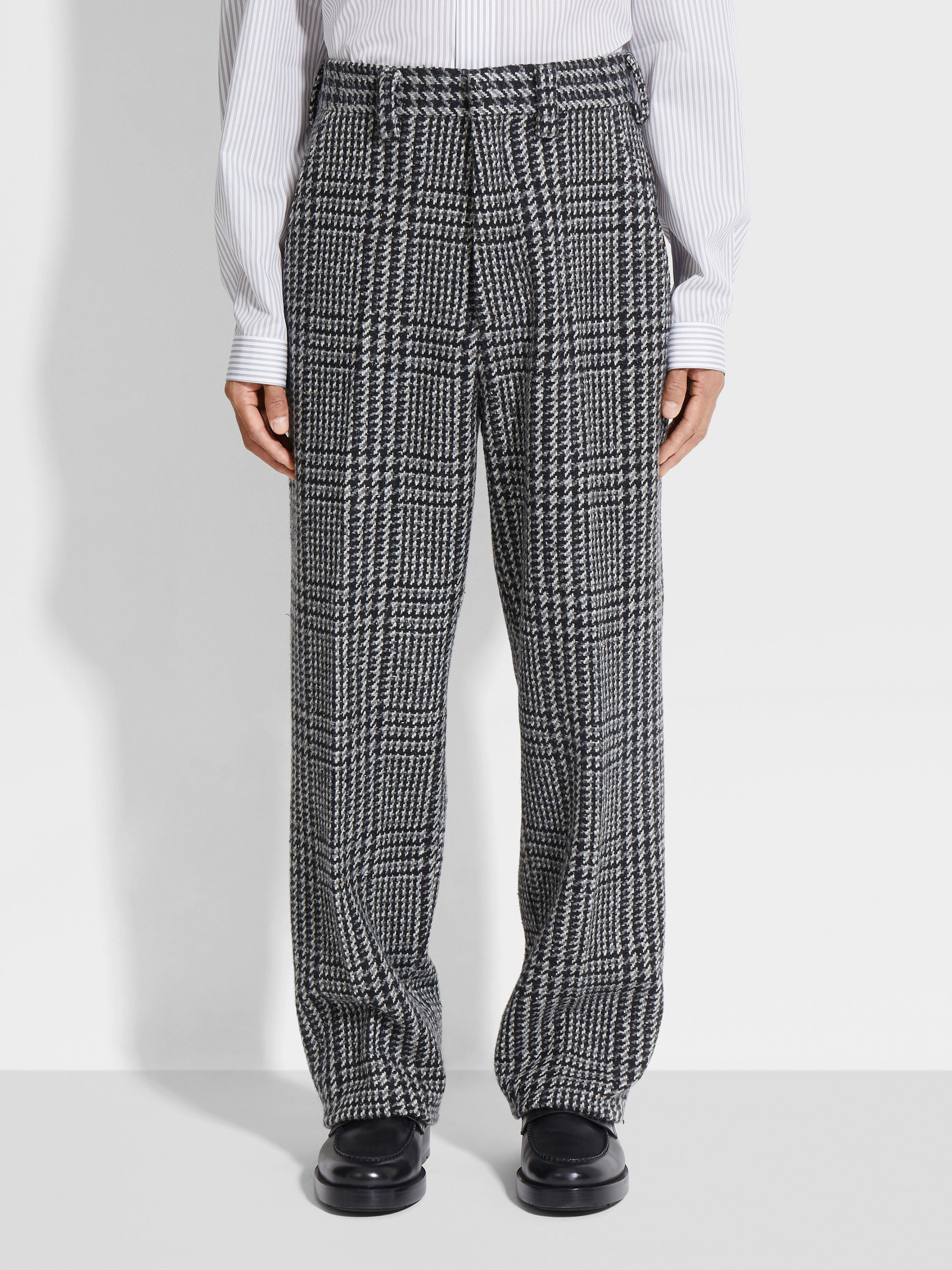 GREY WHITE AND BLACK WOOL AND CASHMERE PANTS - 5