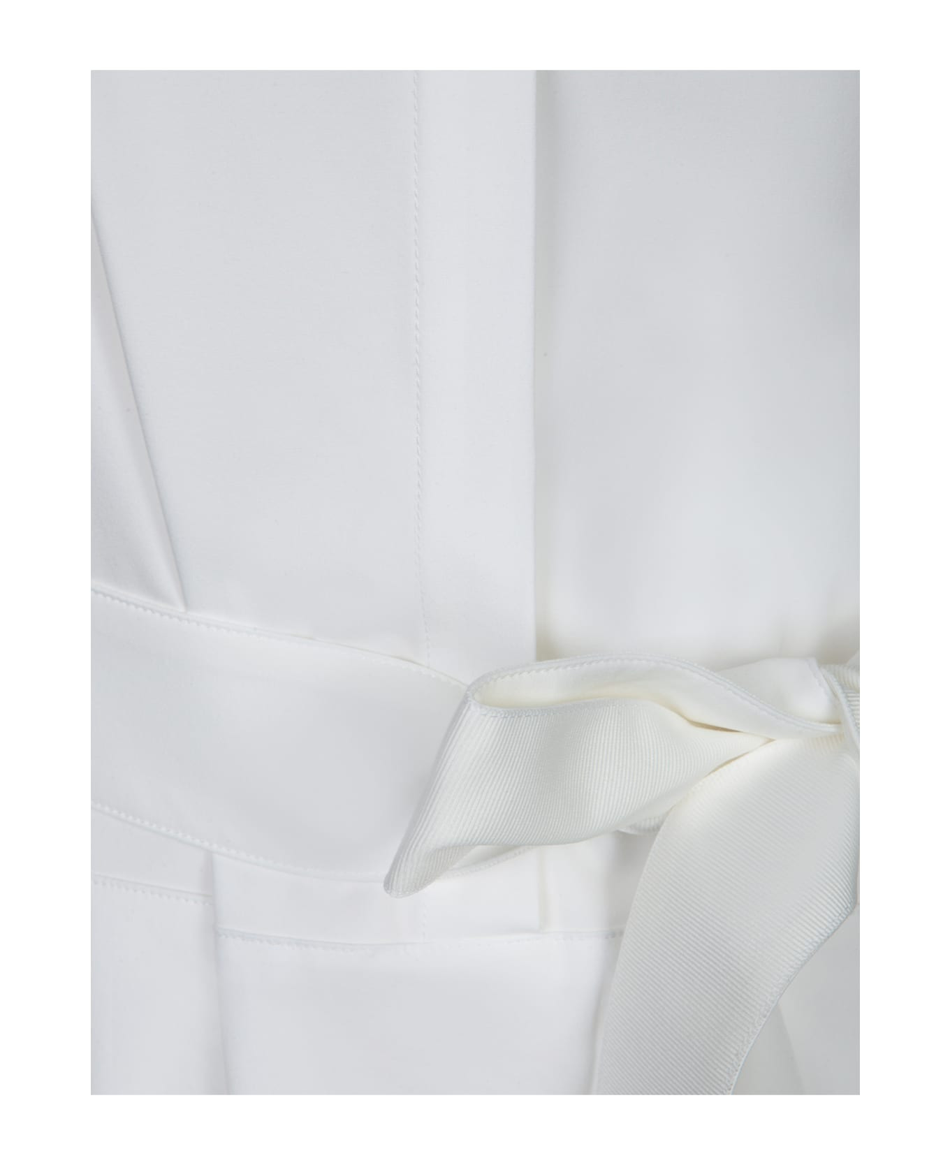 White Sleeveless Dress With Classic Collar And Adjustable Belt In Tech Fabric Stretch Woman - 3