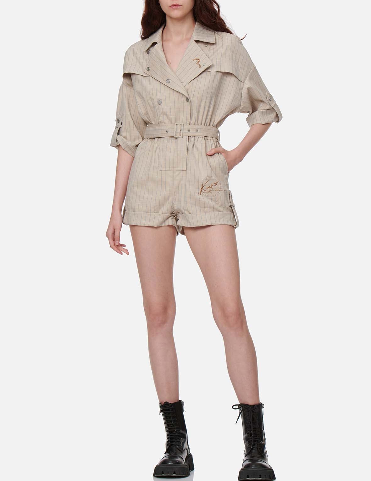 Stripe-pattern Belted Jumpsuit - 6