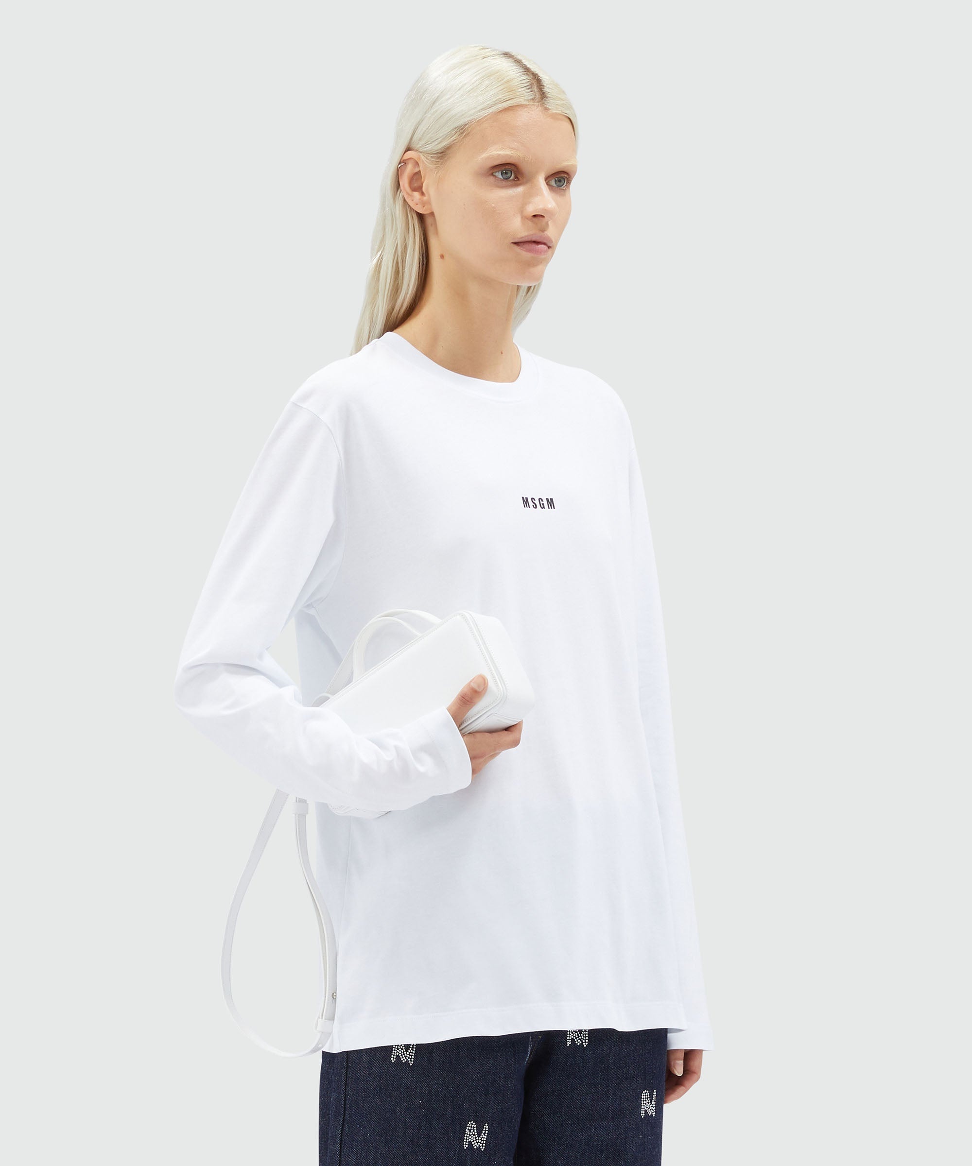 White jersey T-shirt with micro logo - 3