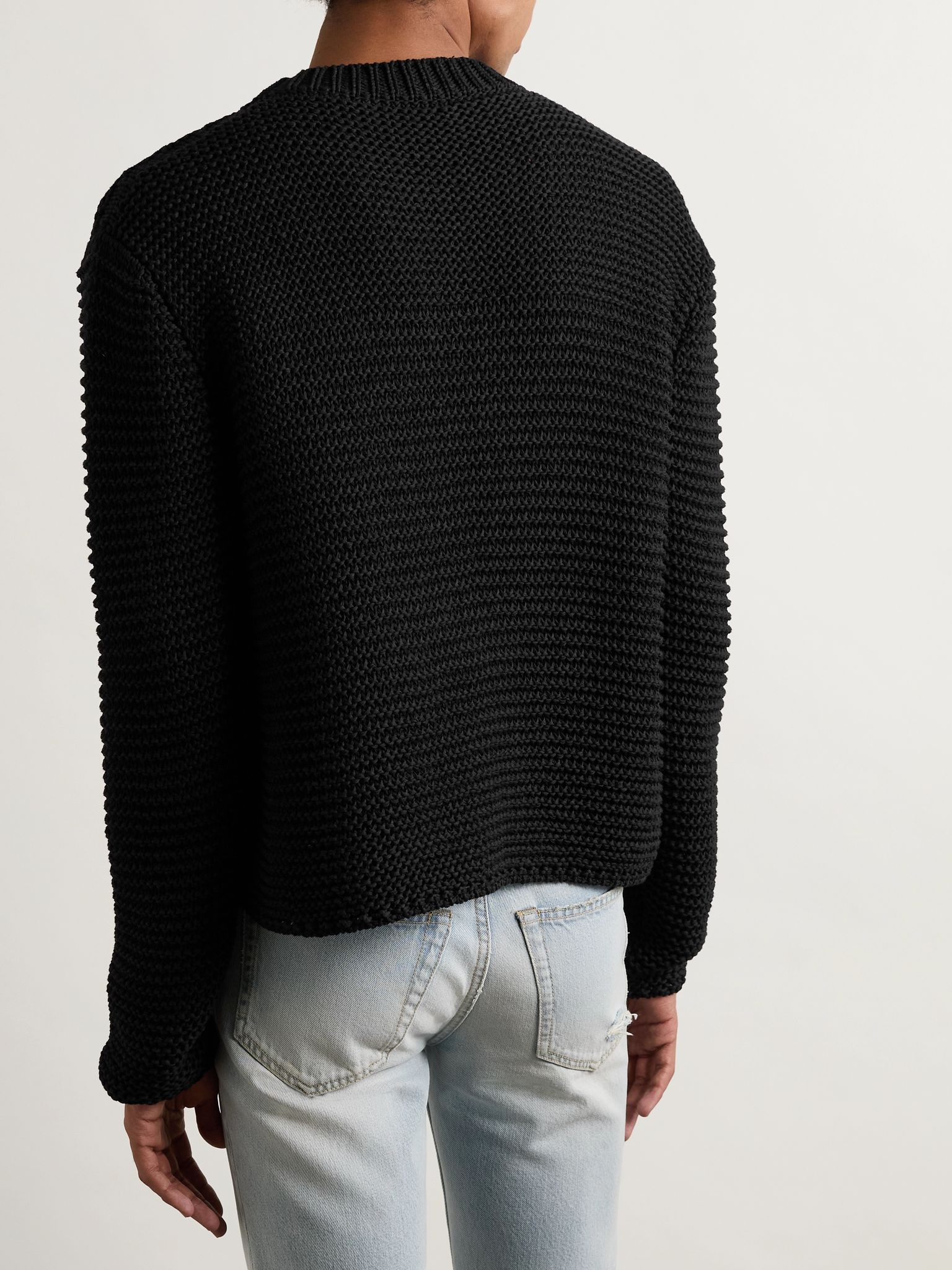 Cropped Ribbed Logo-Jacquard Cotton Sweater Black - 3