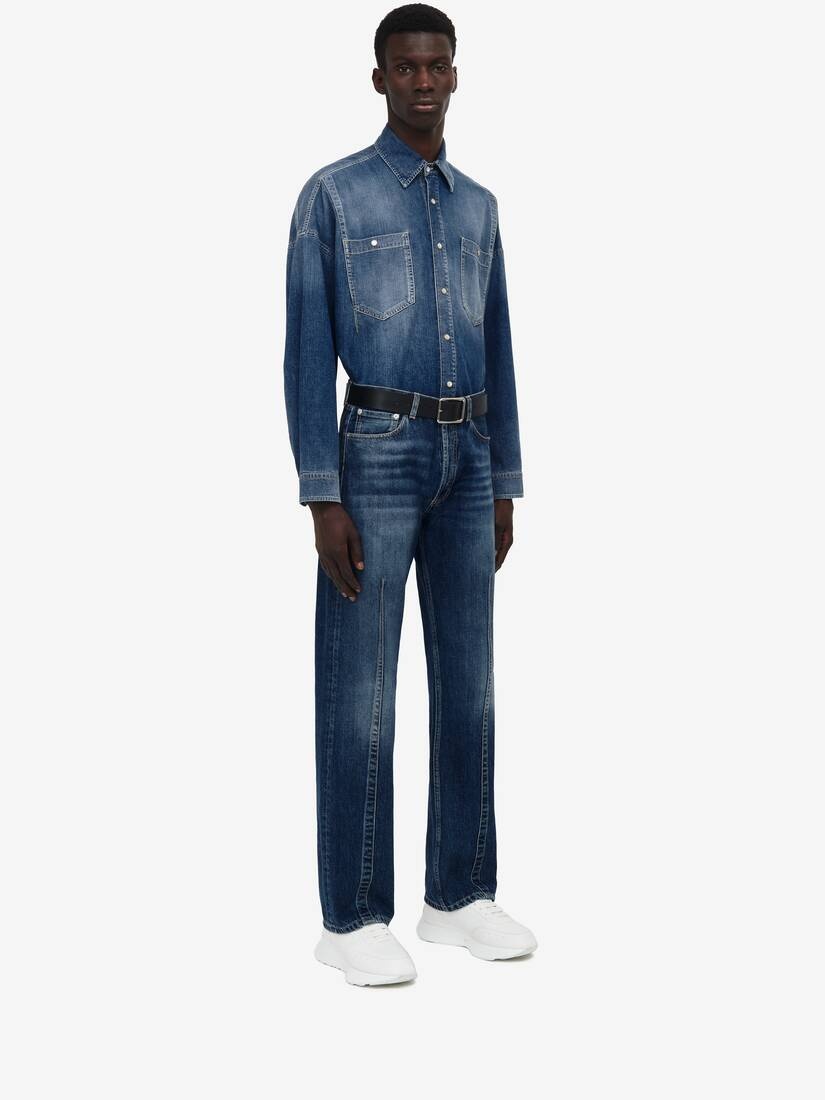 Men's Darted Jeans in Washed Blue - 3