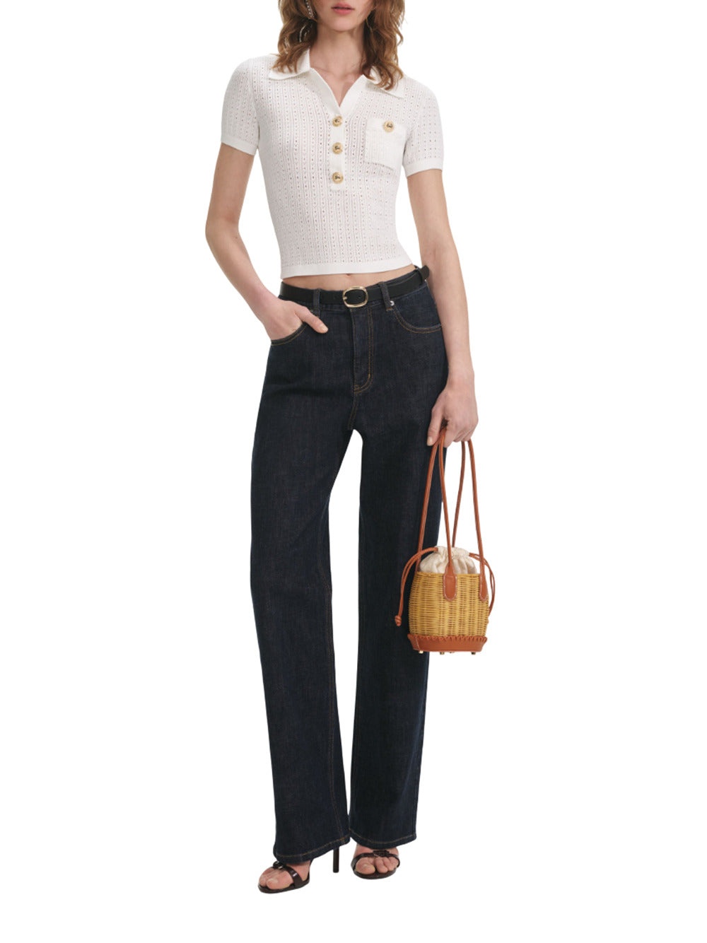 White Openwork Knit Top - 1