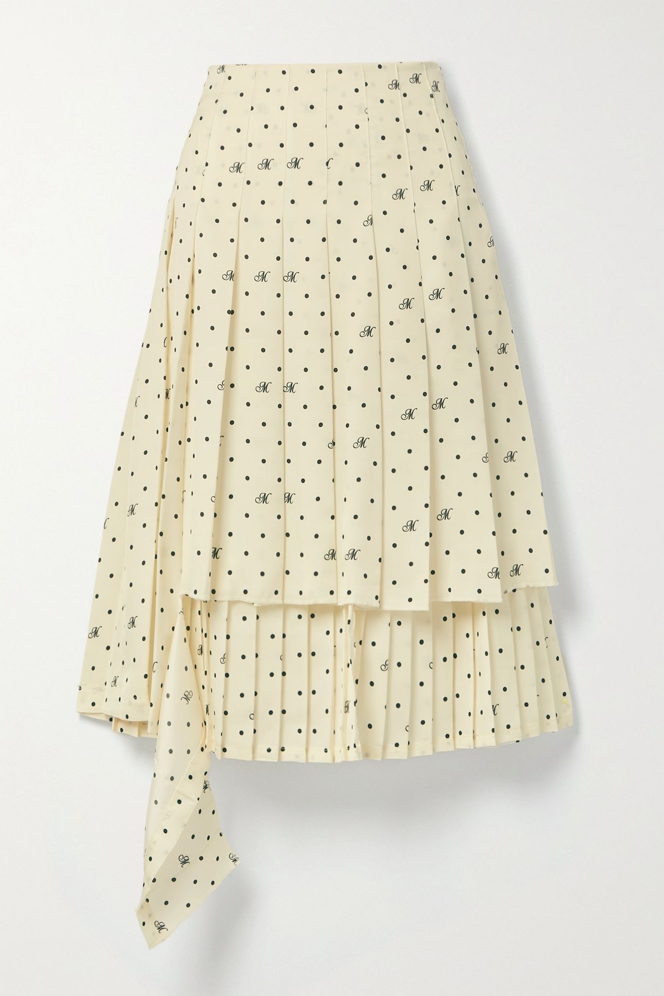 Asymmetric layered pleated polka-dot satin-twill midi skirt - 1