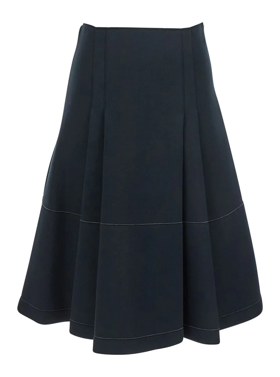 Marni Black Pleated Midi Skirt With Concealed Side Zip Closure And Logo Patch On The Rear In Cotton - 1