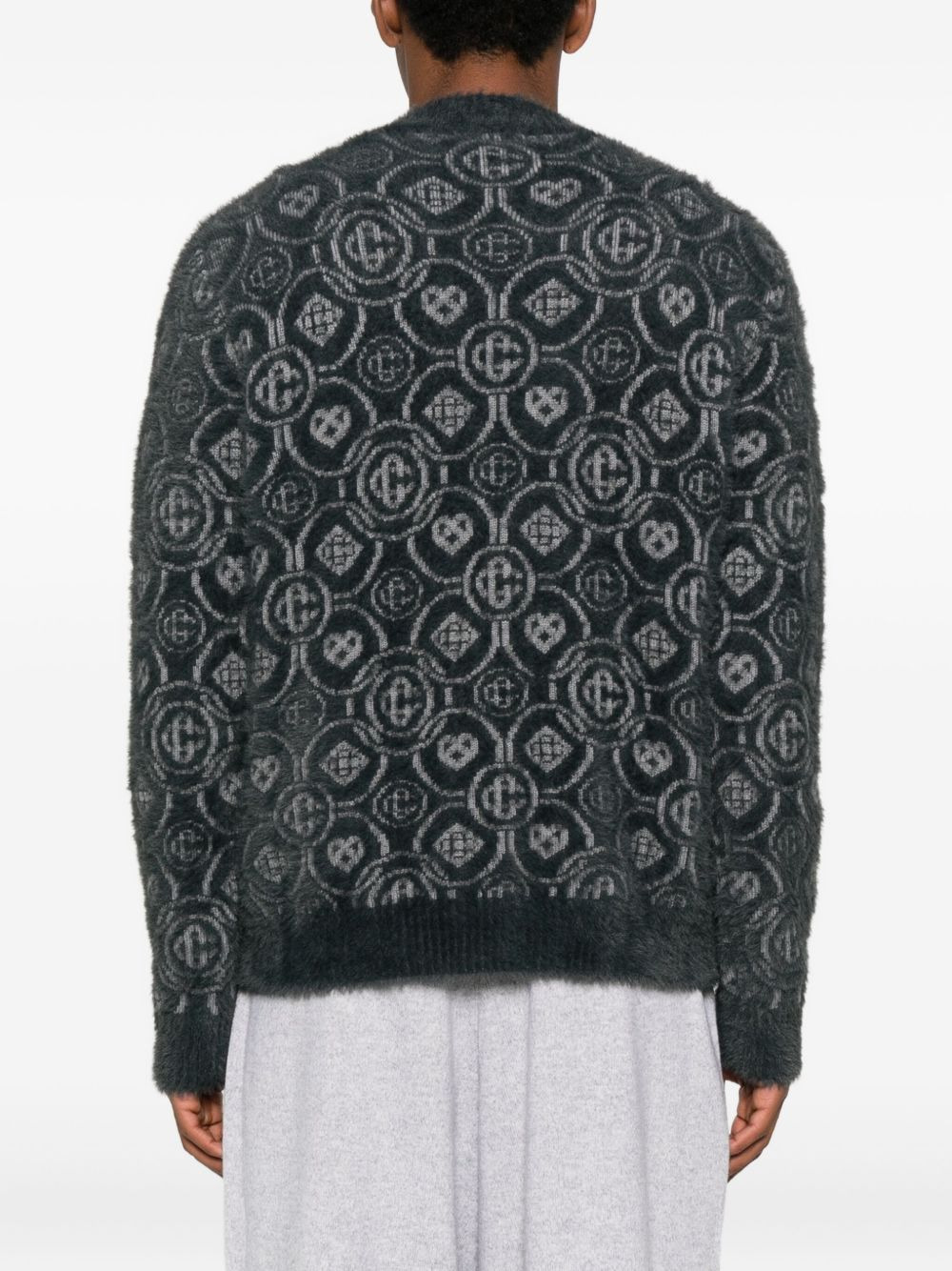logo-pattern V-neck cardigan - 4