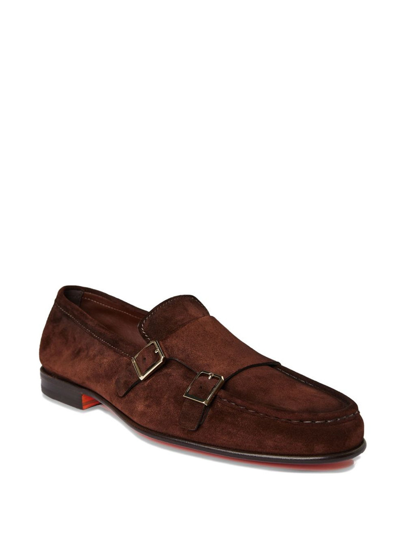 Santoni double-buckle suede loafers outlook