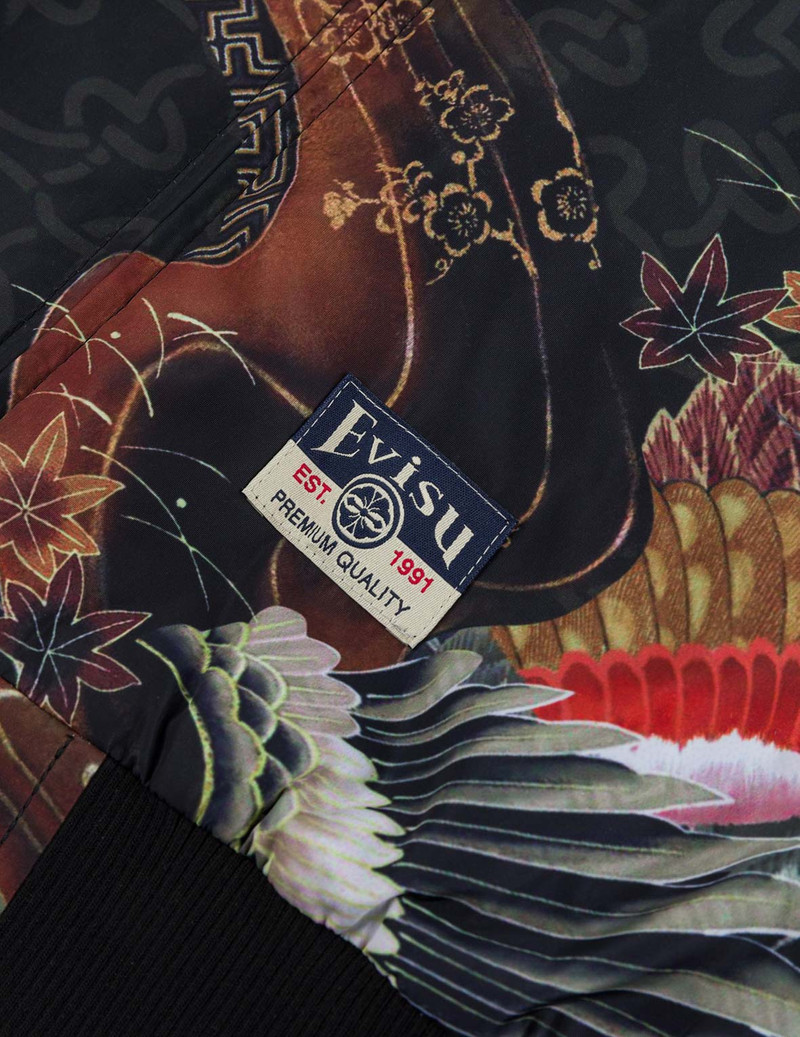 Crane and Logo Embroidery Regular Fit Reversible Bomber Jacket 17