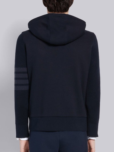 Thom Browne Navy Classic Loopback Ribbed Sleeves 4-Bar Pullover Hoodie outlook