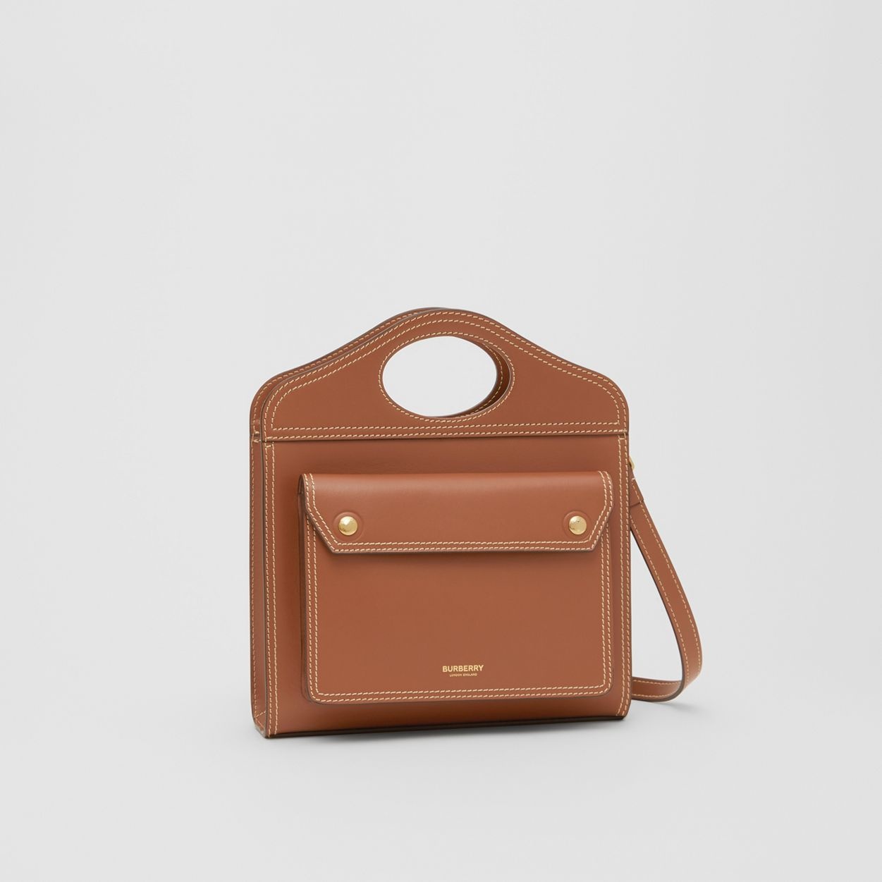 Mini Topstitched Leather Pocket Bag - 7