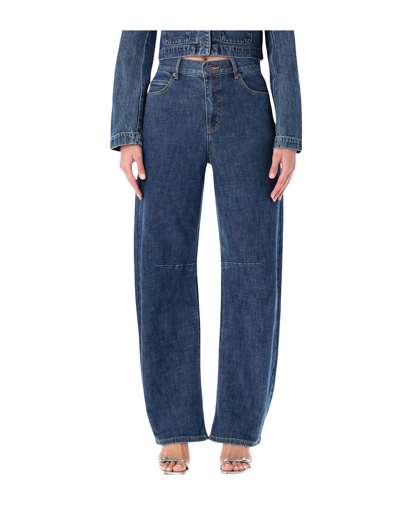 Self-portrait High-waisted Blue Barrel-leg Jeans - 1