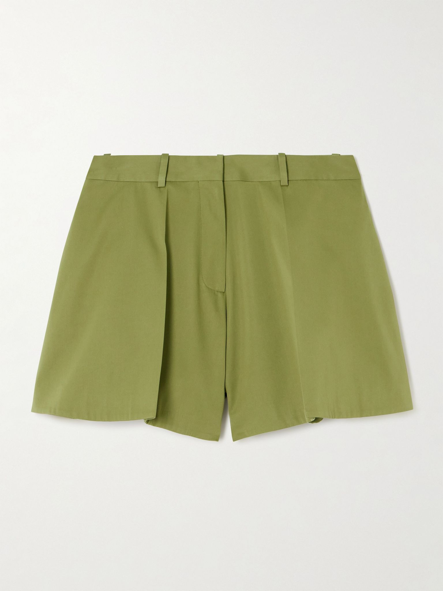 Pleated cotton and silk-blend sateen shorts Green - 1