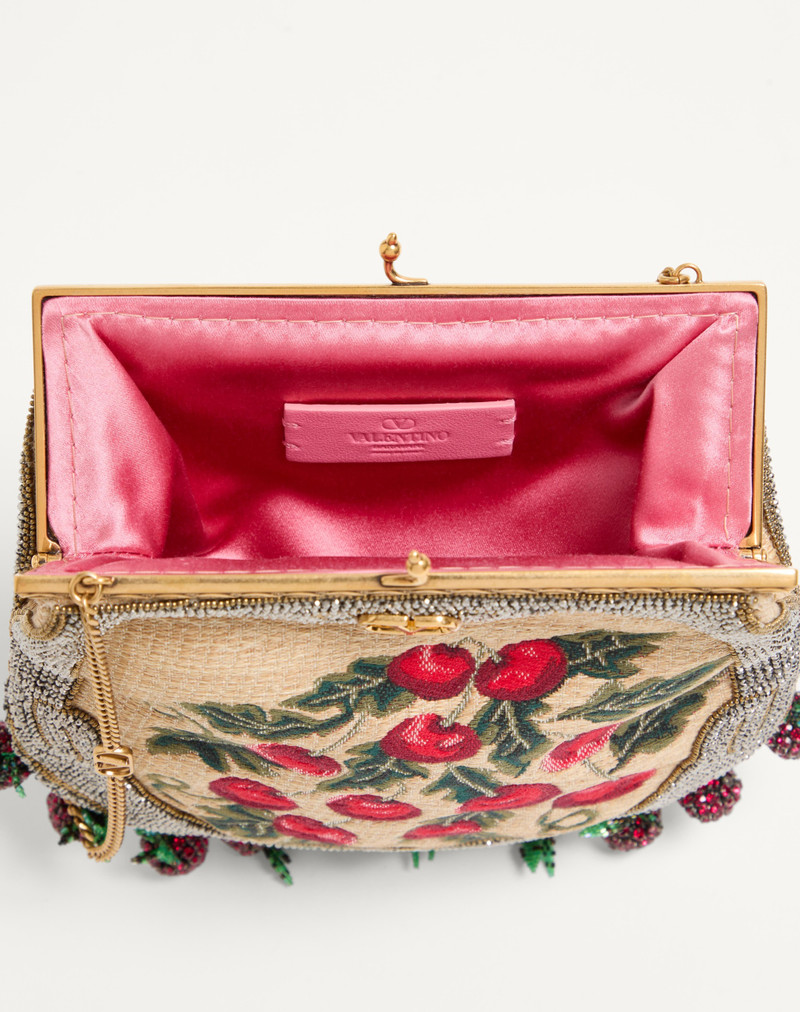 VALENTINO GARAVANI NELLCOTE FAIRYTALES BEADED CLUTCH IN JACQUARD RAFFIA WITH CHERRYFIC PATTERN 5