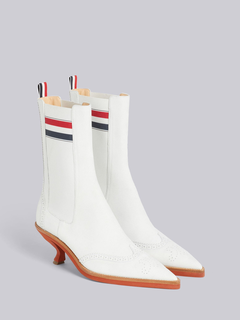 White Suede Brogued Wingtip Stripe 50mm Curved Heel Chelsea Boot 3