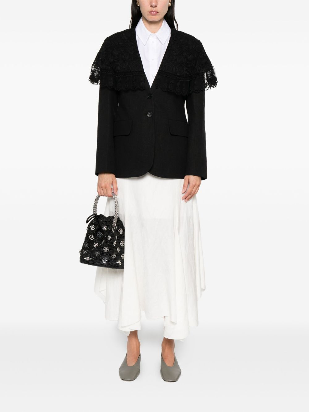 lace-trimmed pinstripe jacket - 2