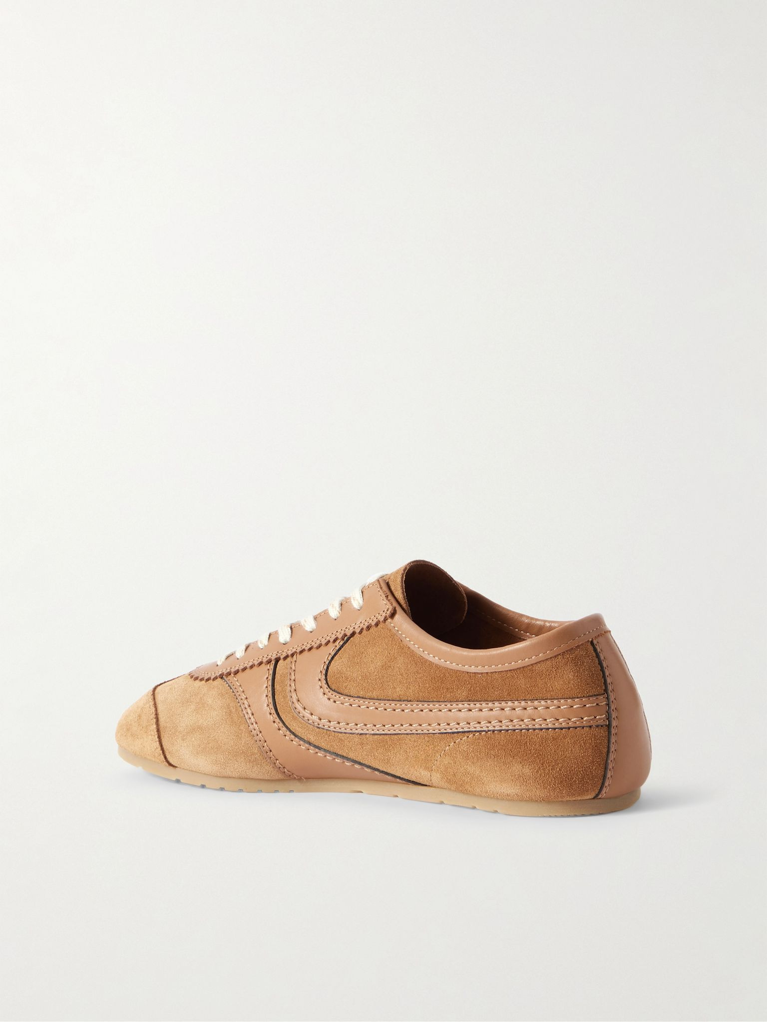 Leather-Trimmed Suede Sneakers Tan - 4
