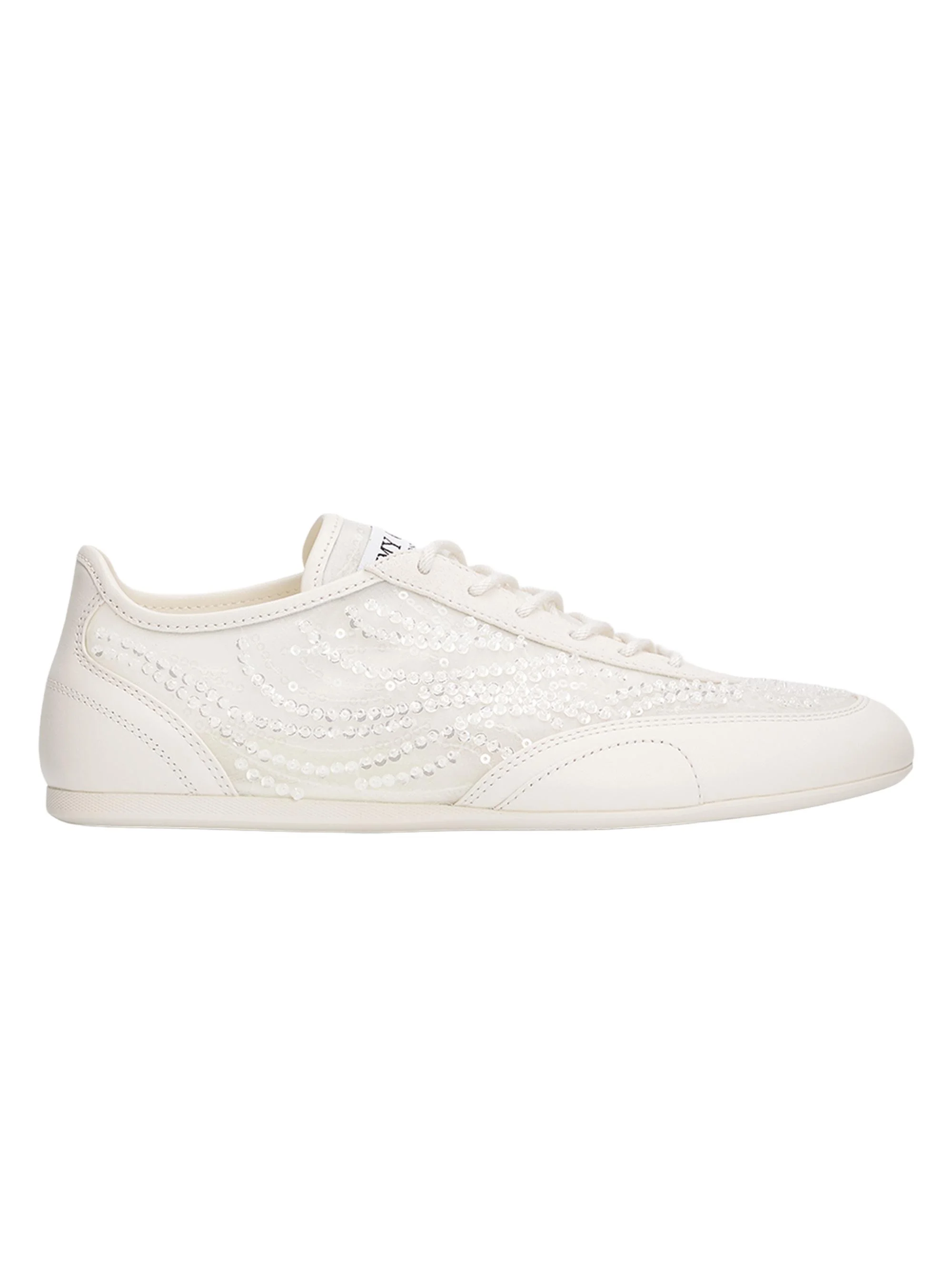Women's Sunny Mesh & Sequins Embroidered Leather Sneakers - Ivory Latte - 1