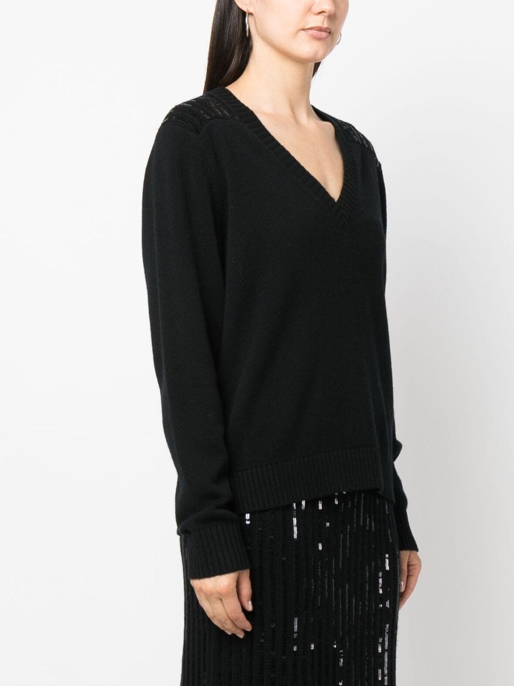 sequin-embroidered V-neck jumper - 3