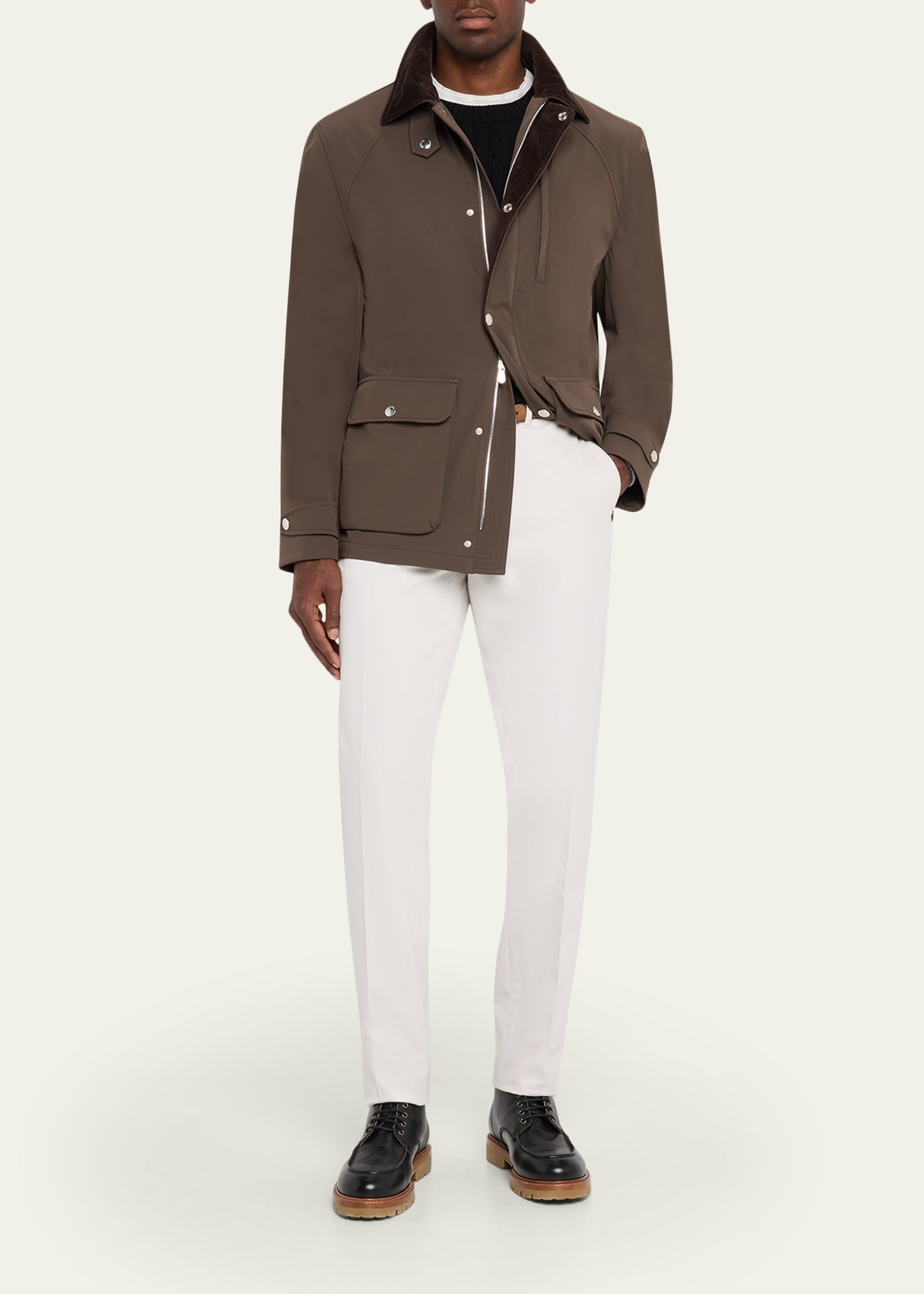 Men's Nylon Corduroy-Collar Full-Zip Jacket - 2