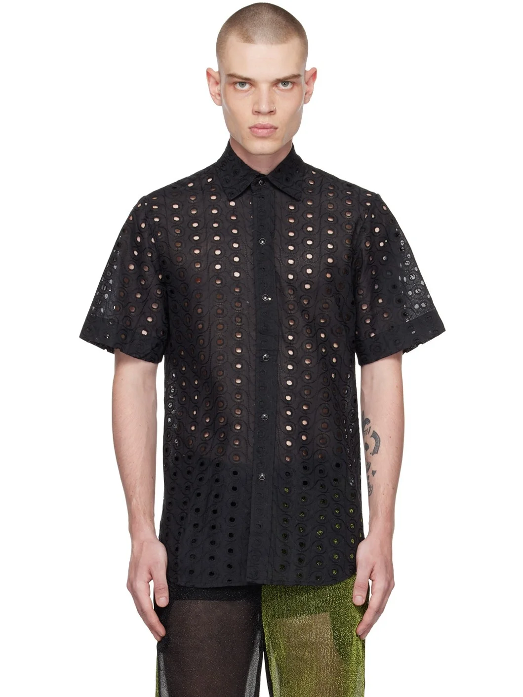 Black Perforated Shirt - 1