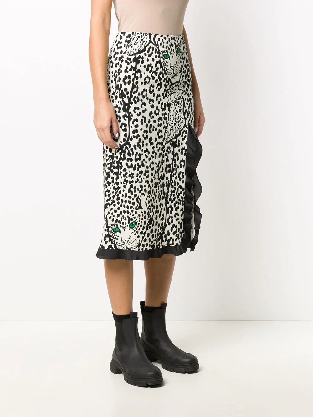 leopard print frilled trim skirt - 3