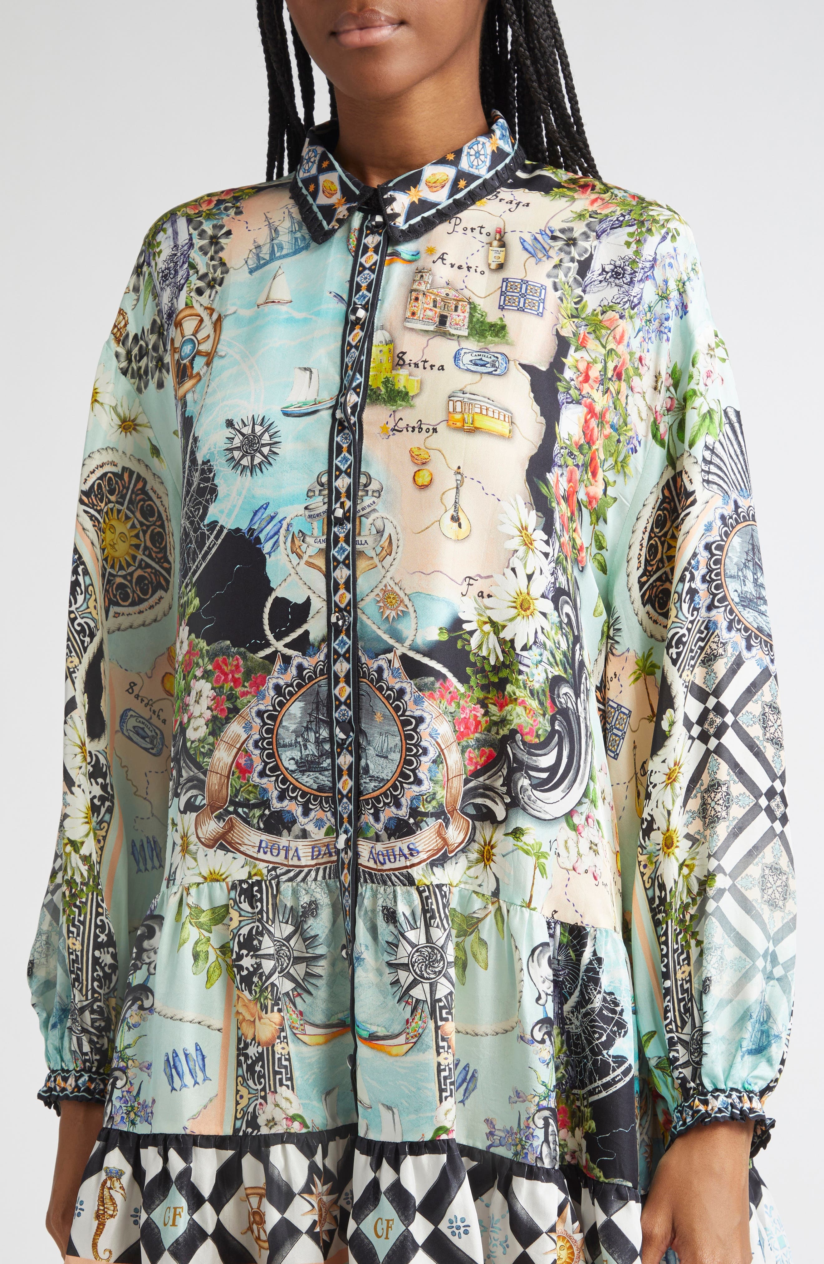 Camilla Folk Afloat Tiered Long Sleeve Silk Shirtdress at Nordstrom - 4