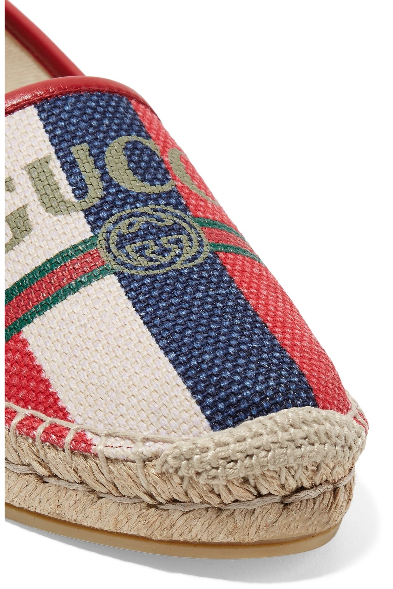 Leather-trimmed striped logo-print canvas espadrilles - 5