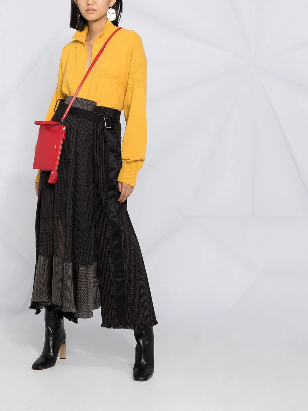 asymmetric belted glencheck skirt - 6