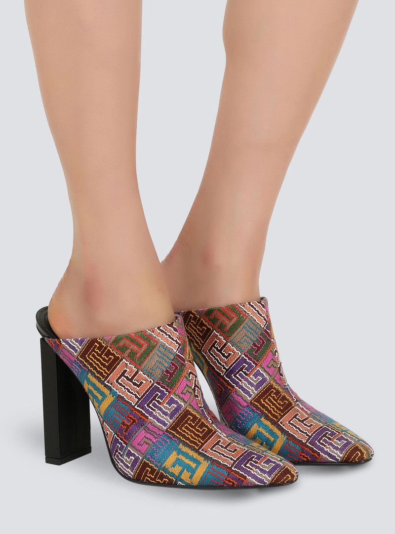 Balmain Multicolor needlepoint Ulla mules with Balmain monogram outlook