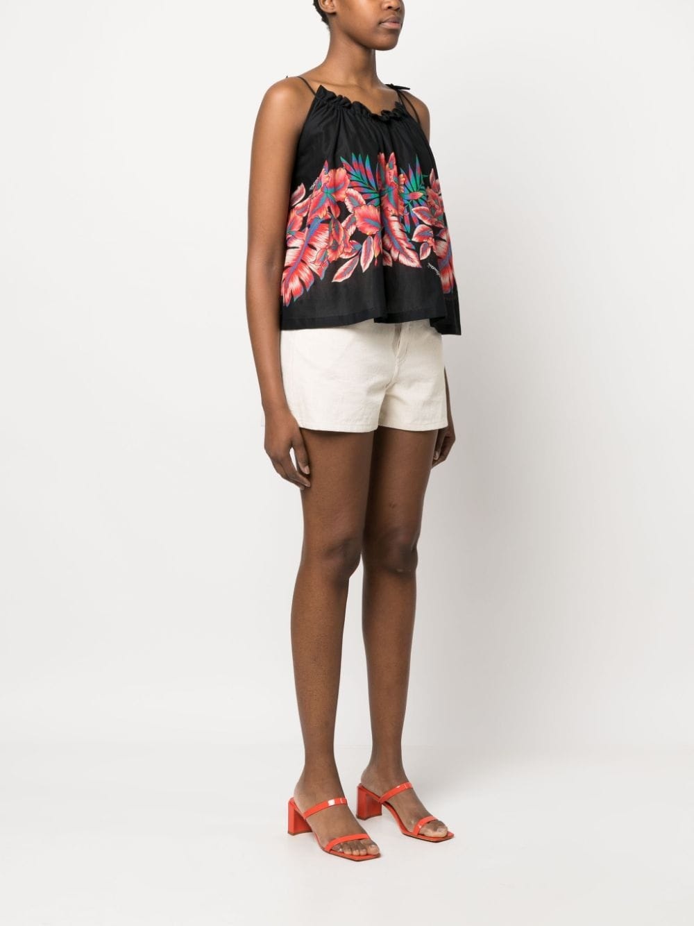 tropical-print muslin top - 3