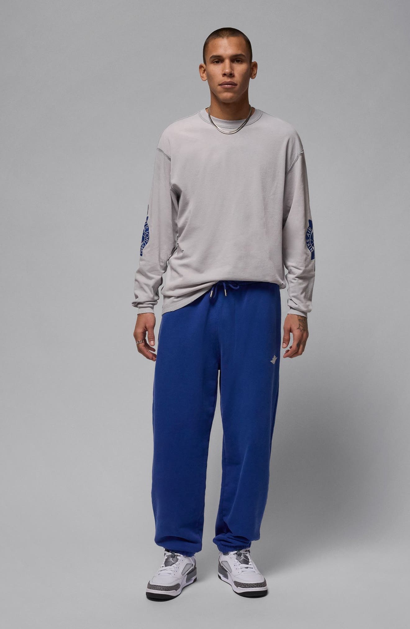 Jordan Rare Air Distressed Long Sleeve Graphic T-Shirt in Light Smoke Grey/Deep Royal at Nordstrom - 5