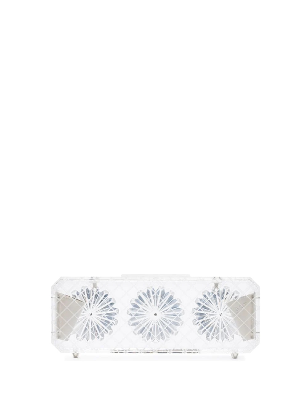 clear flower engraved chain strap acrylic clutch bag - 3