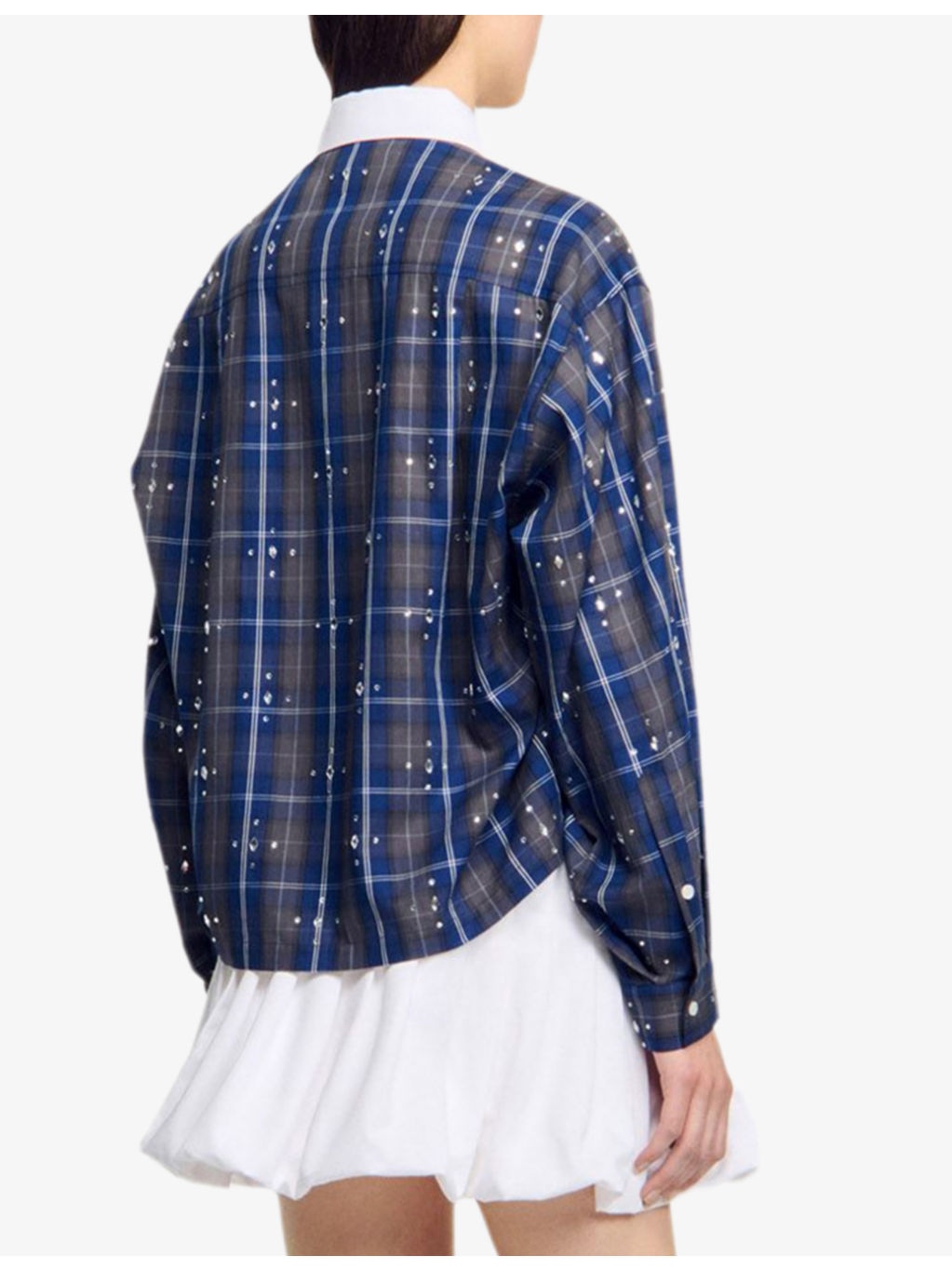 Rhinestone-Embellished Relaxed-Fit Checked Cotton Shirt - 4