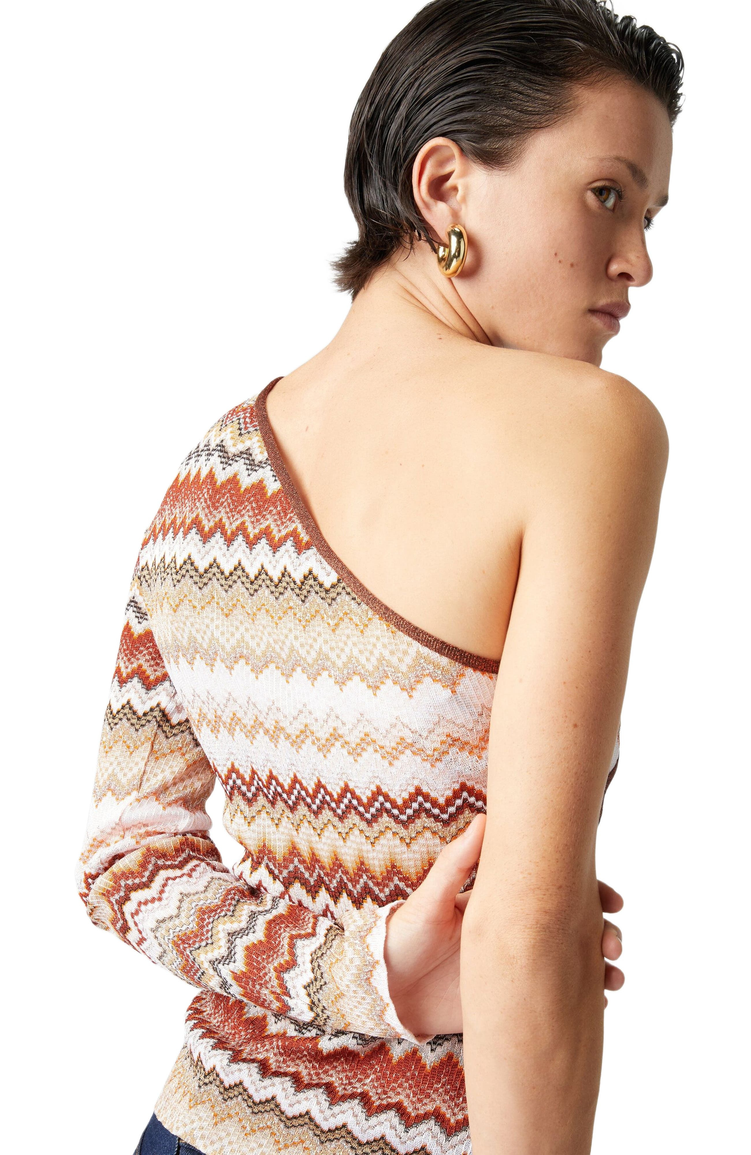 Missoni One-shoulder Top With Serrated Lamé Zigzag Pattern And Ribs in Multicoloured at Nordstrom - 8