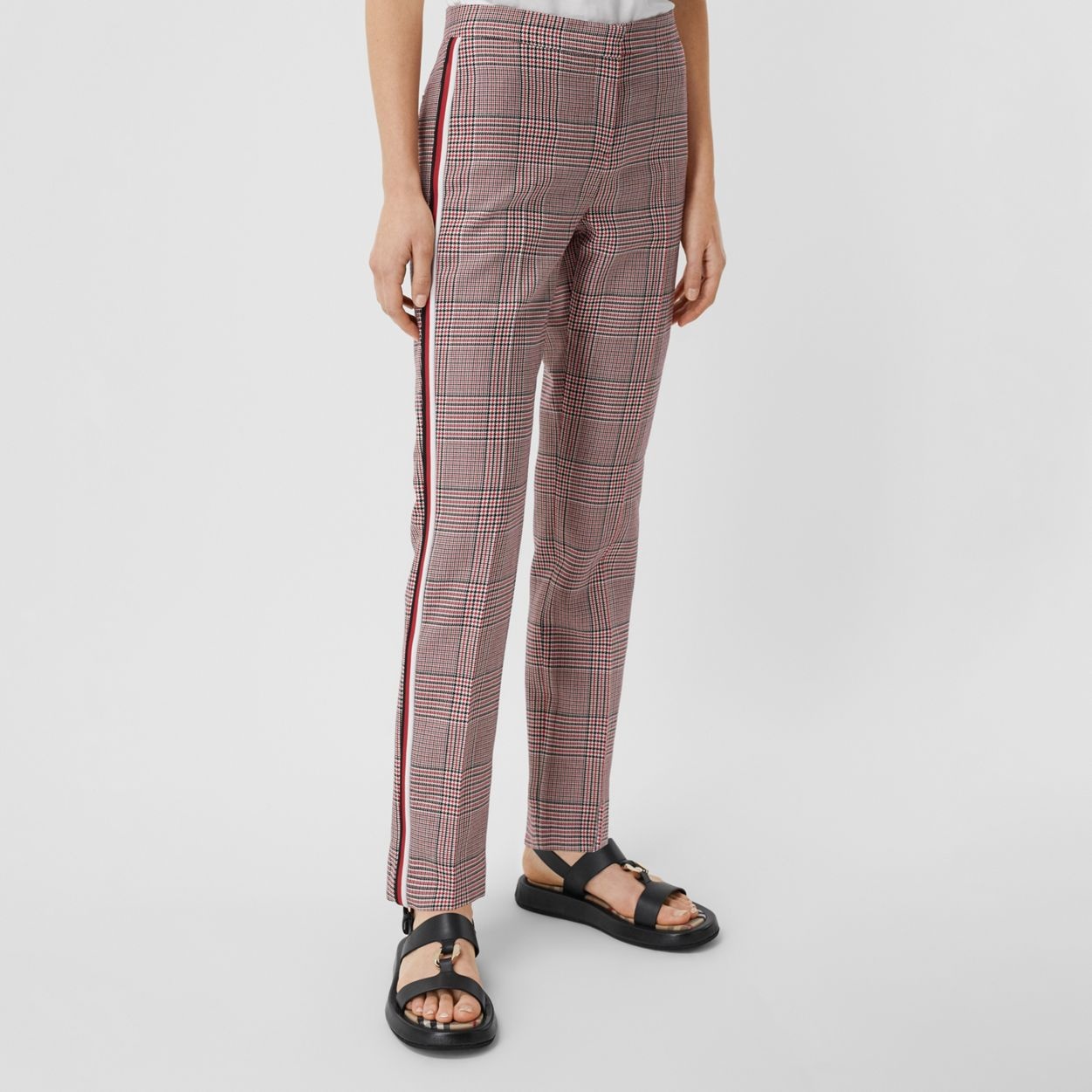 Side Stripe Houndstooth Check Wool Tailored Trousers - 5