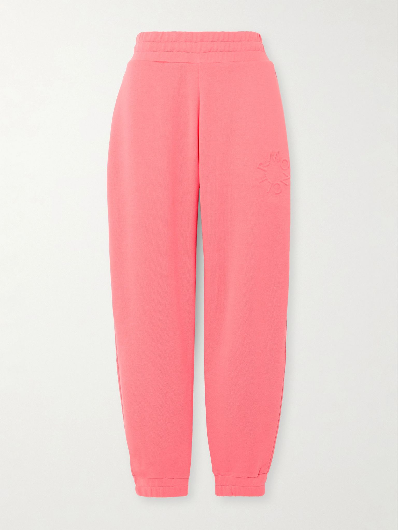 Embossed cotton-jersey tapered track pants Pink - 1