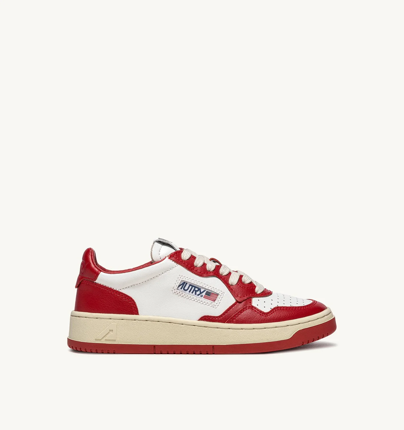 MEDALIST LOW BICOLOR SNEAKERS IN WHITE AND RED LEATHER - 1