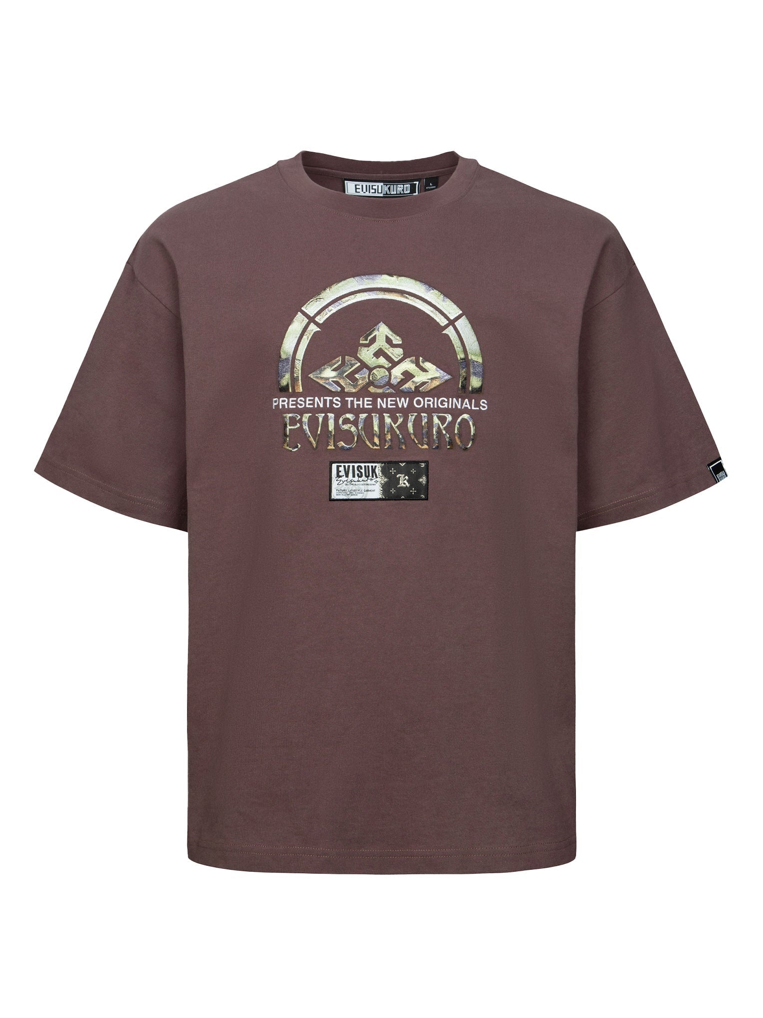 Rock-textured Print and Logo Embroidery Loose Fit T-shirt - 12