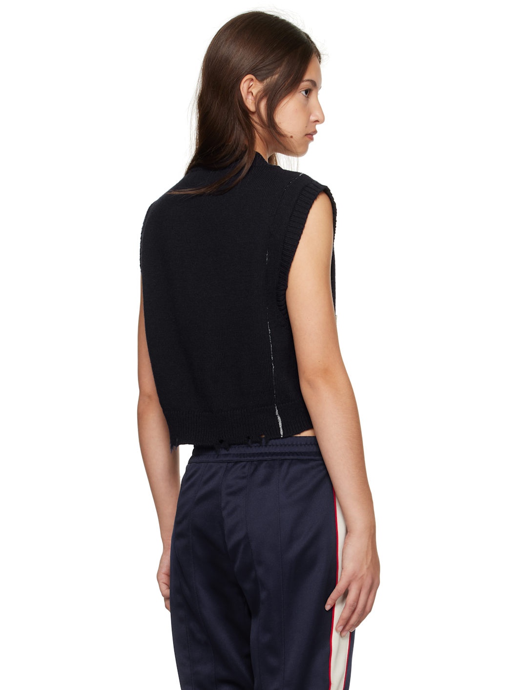 Navy Destroyed Rib V-Neck Vest - 3
