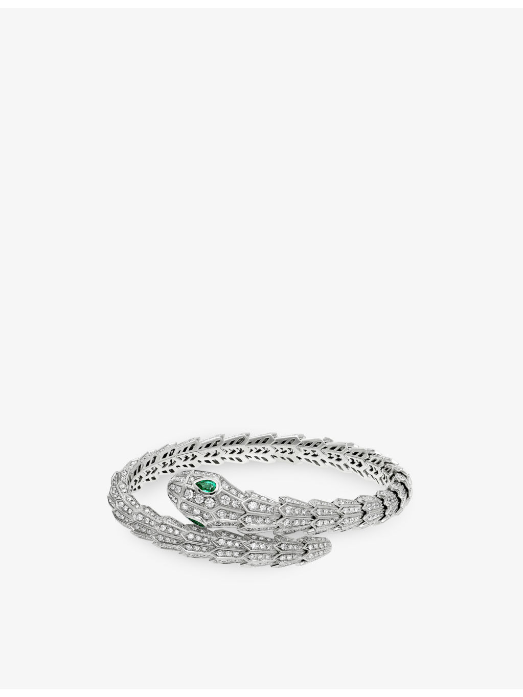Serpenti Tubolari 18ct white-gold, 3.89ct diamond and 0.26ct emerald bracelet - 3