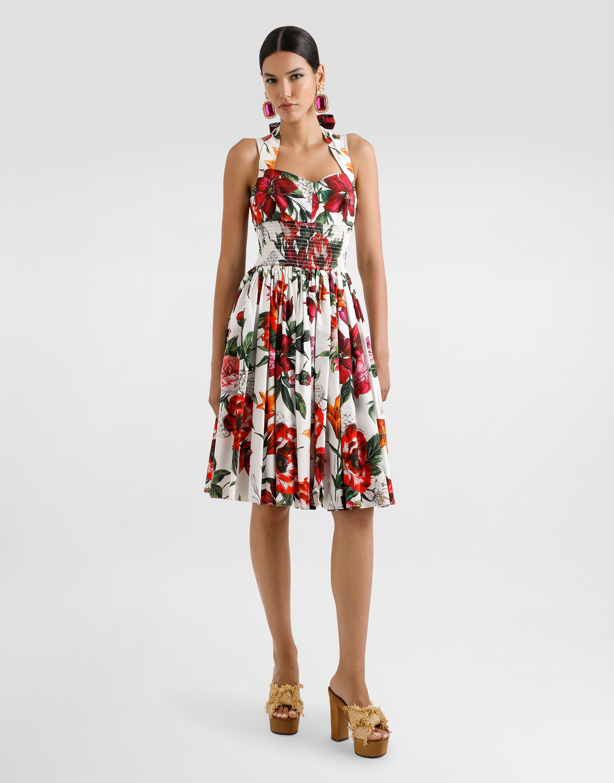 Flower-print poplin dress - 2